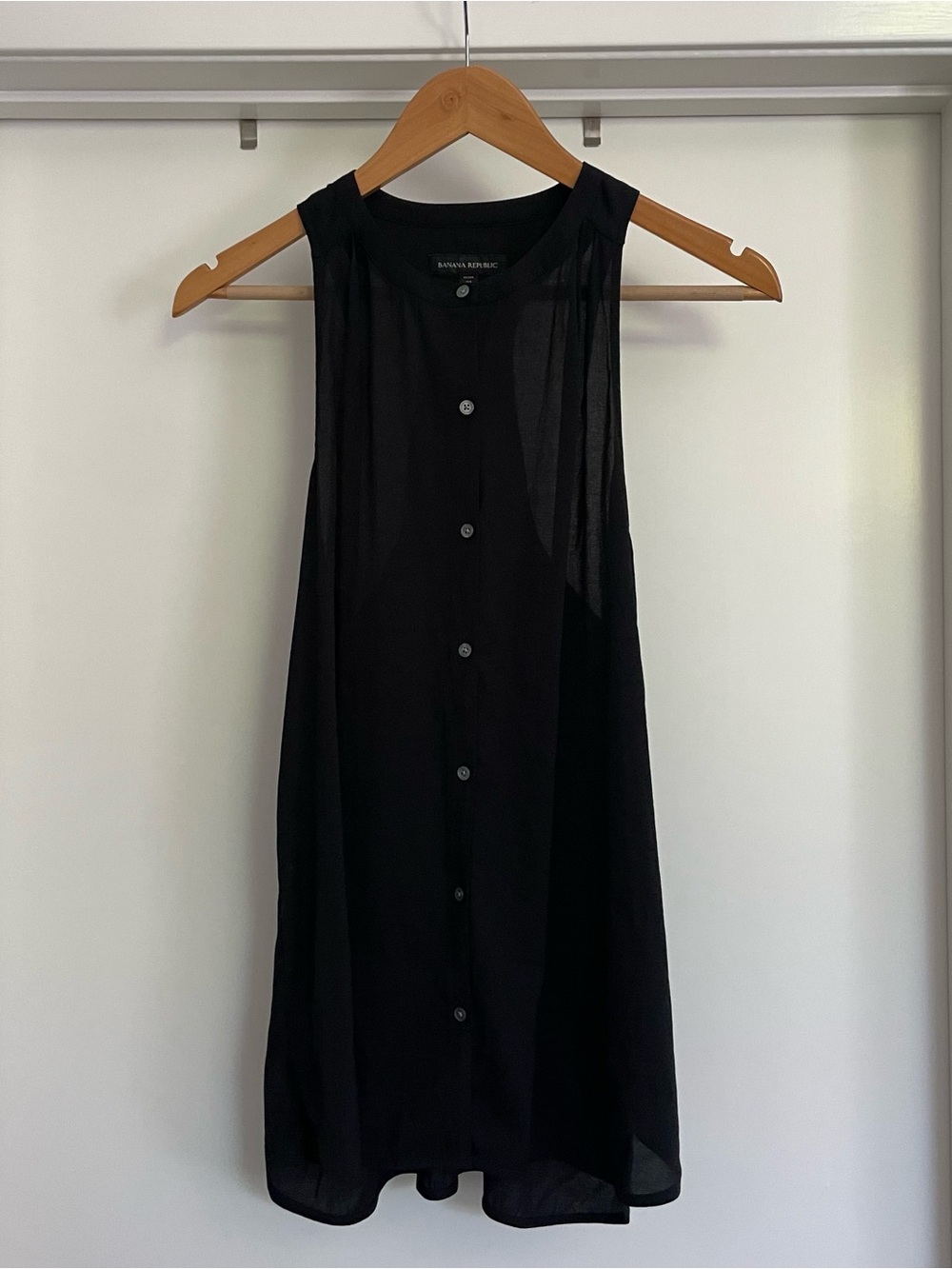 Banana Republic Black Petite Tank Top with Button Placket